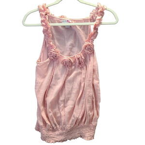 Body Central Womens Tank Top Pink Size Large 100% Cotton Stretch Floral